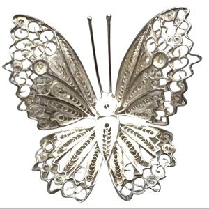 VINTAGE Silver Butterfly Filigree Brooch